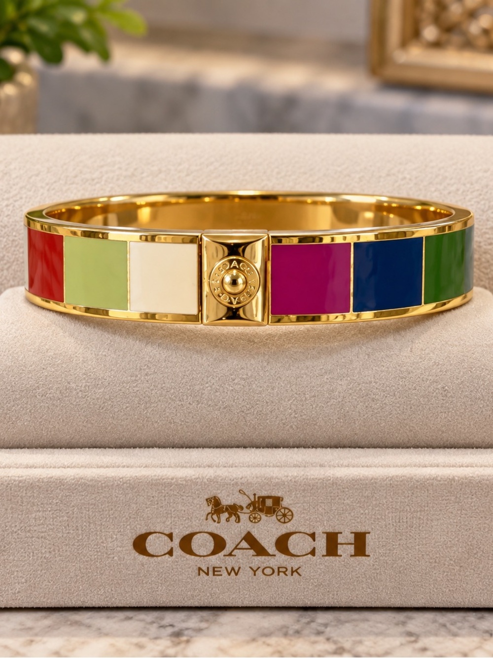 COACH Gold-Tone Multicolor Enamel Bangle Bracelet